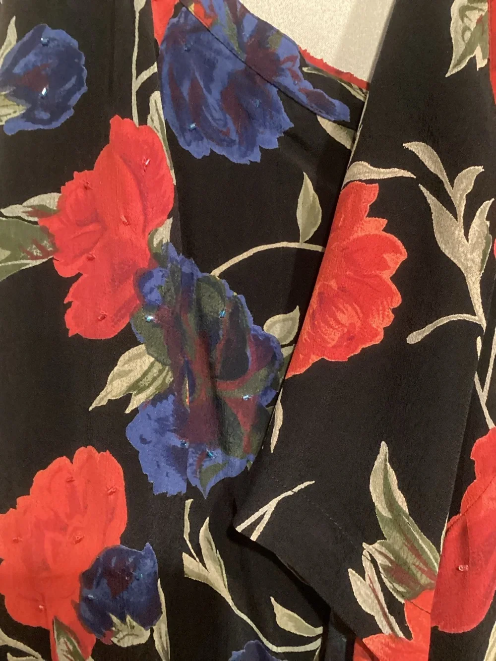 Black Floral Button-Up Jacket, Top and Skirt Set - Red & Royal Blue Blooms - Picture 6 of 8